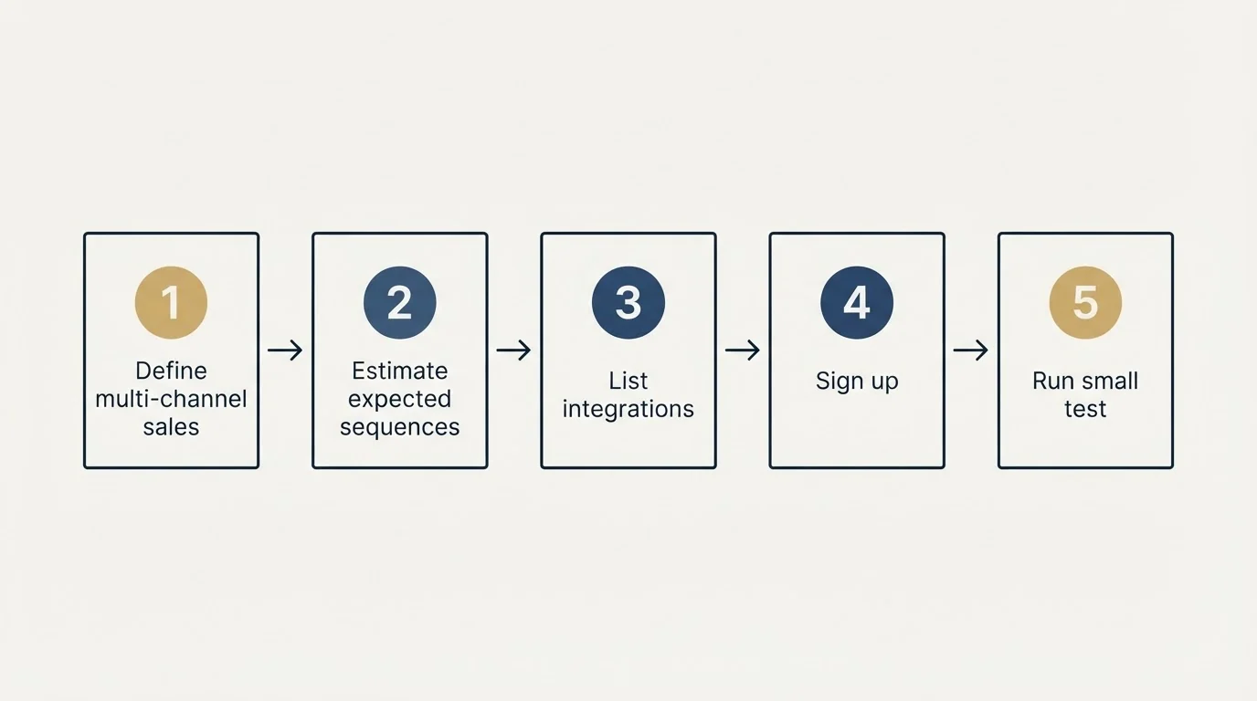 Step sequence: Getting Started Checklist (Define multi-channel sales, Estimate expected sequences, List integrations, Sign up)