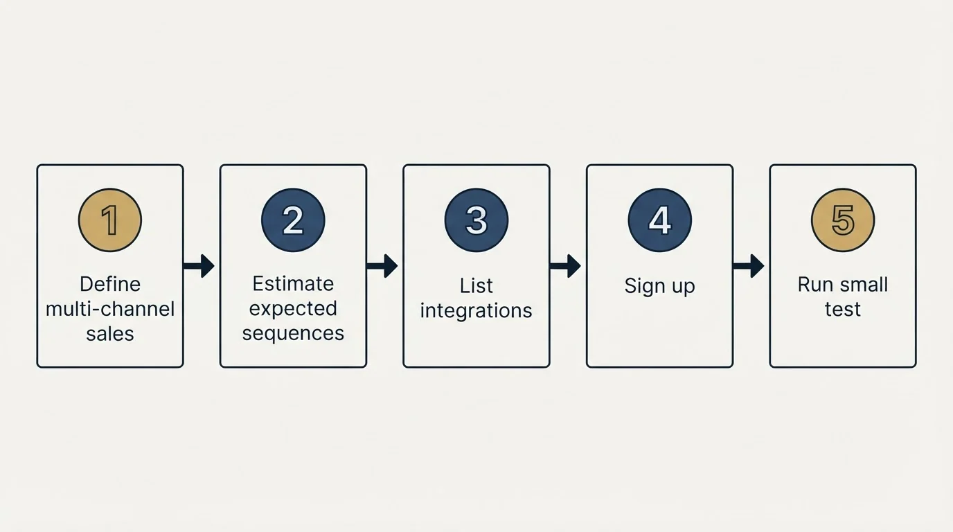 Step sequence: Getting Started Checklist (Define multi-channel sales, Estimate expected sequences, List integrations, Sign up)