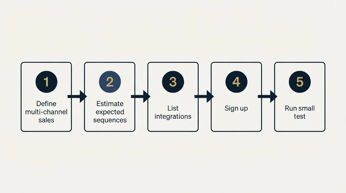 Step sequence: Getting Started Checklist (Define multi-channel sales, Estimate expected sequences, List integrations, Sign up)