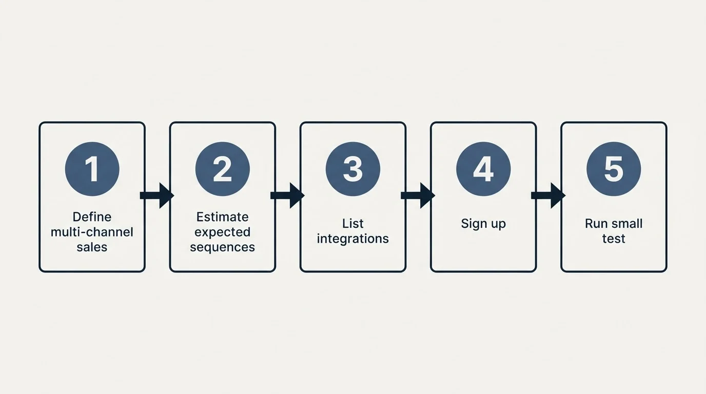 Step sequence: Getting Started Checklist (Define multi-channel sales, Estimate expected sequences, List integrations, Sign up)