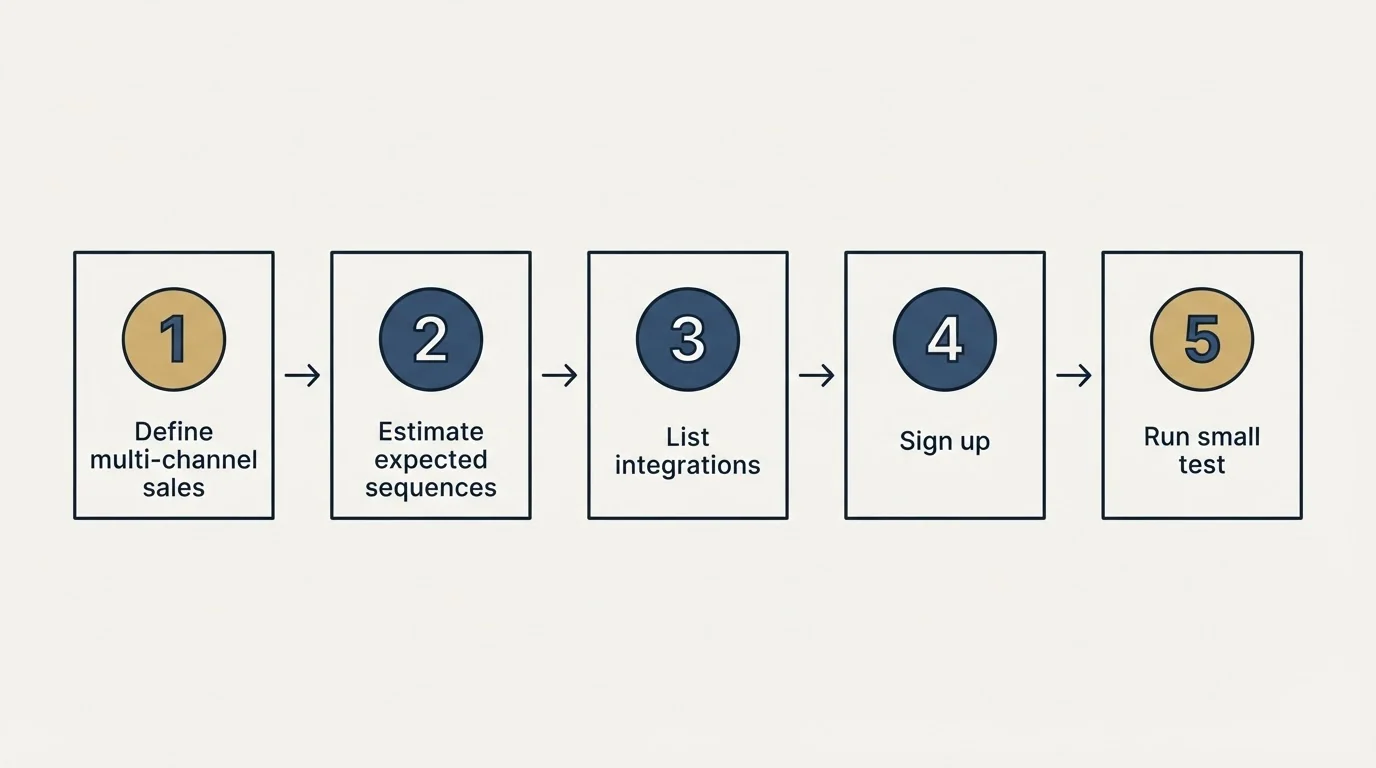 Step sequence: Getting Started Checklist (Define multi-channel sales, Estimate expected sequences, List integrations, Sign up)