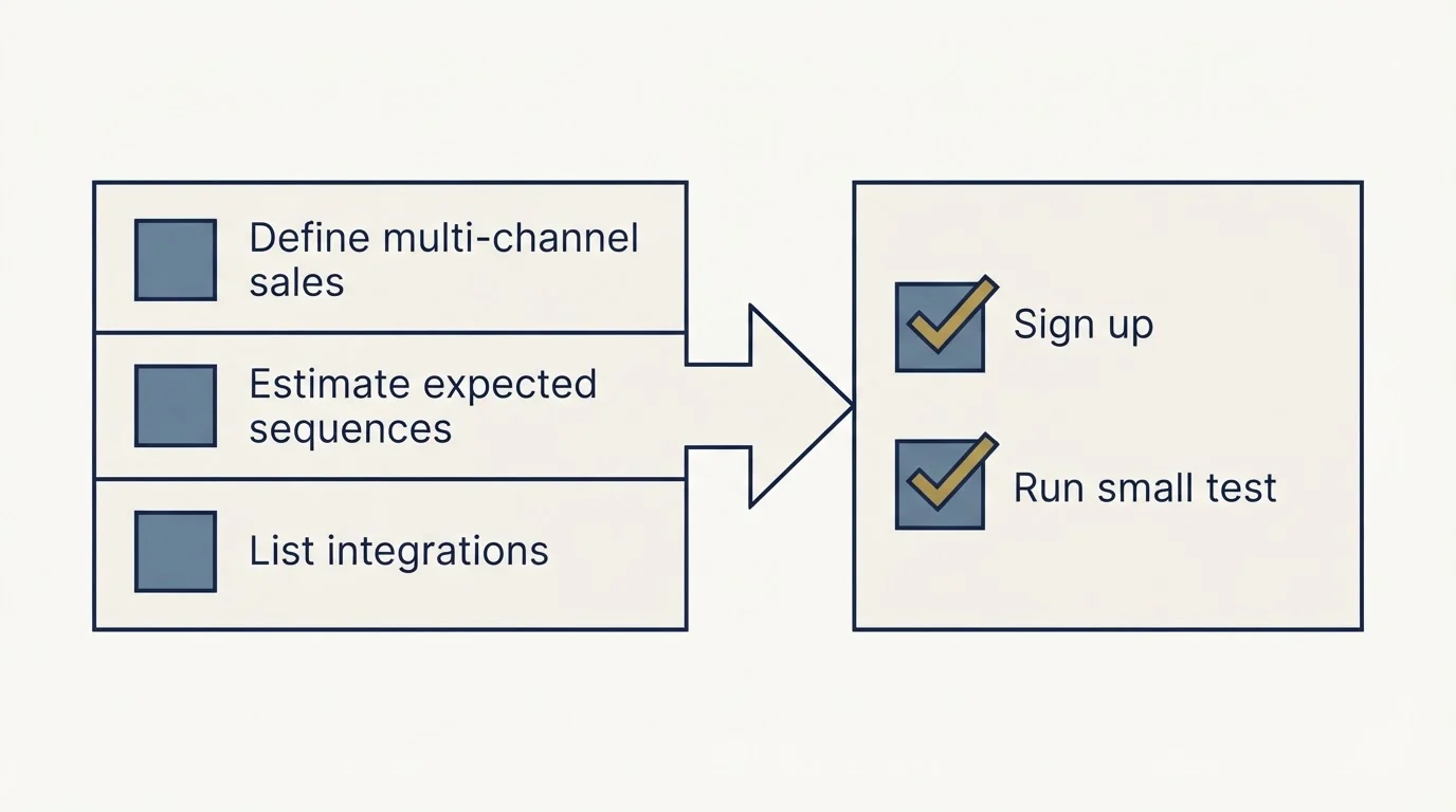 Before-and-after steps: Getting Started Checklist (Define multi-channel sales, Estimate expected sequences, List integrations, Sign up)