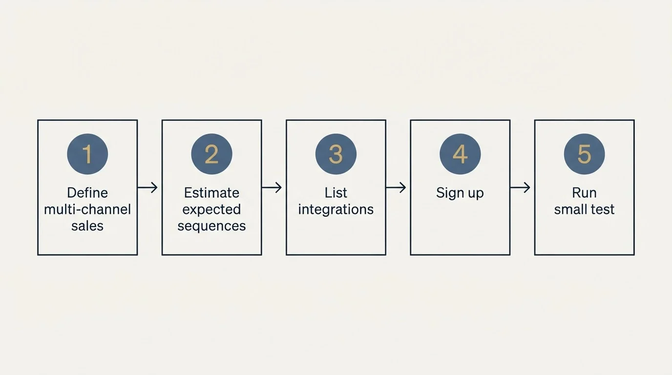 Step sequence: Getting Started Checklist (Define multi-channel sales, Estimate expected sequences, List integrations, Sign up)
