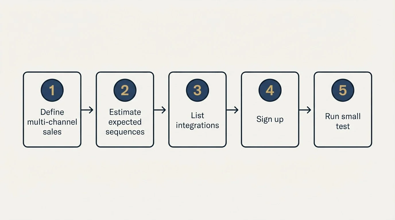 Step sequence: Getting Started Checklist (Define multi-channel sales, Estimate expected sequences, List integrations, Sign up)