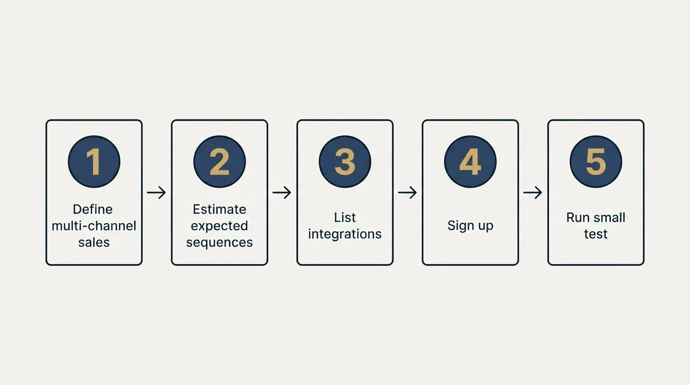 Step sequence: Getting Started Checklist (Define multi-channel sales, Estimate expected sequences, List integrations, Sign up)