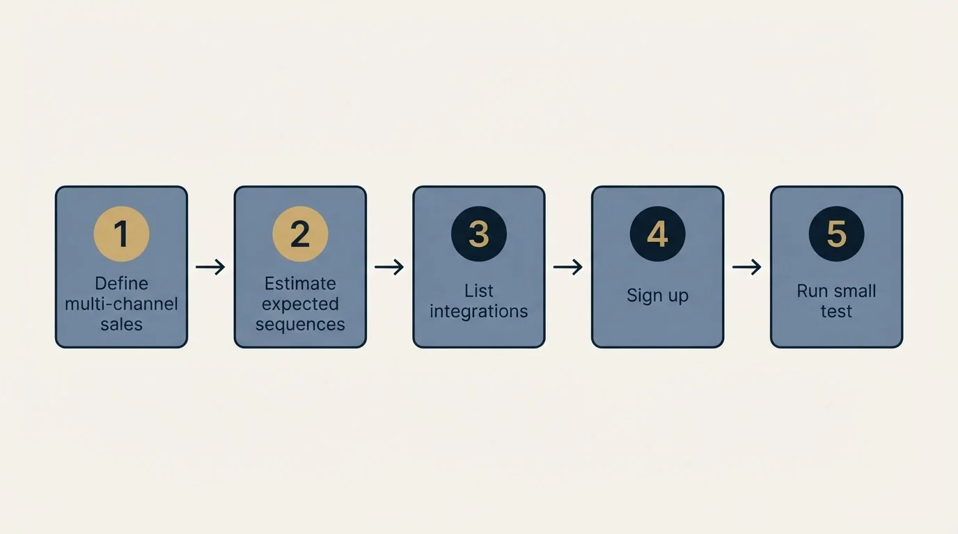 Step sequence: Getting Started Checklist (Define multi-channel sales, Estimate expected sequences, List integrations, Sign up)