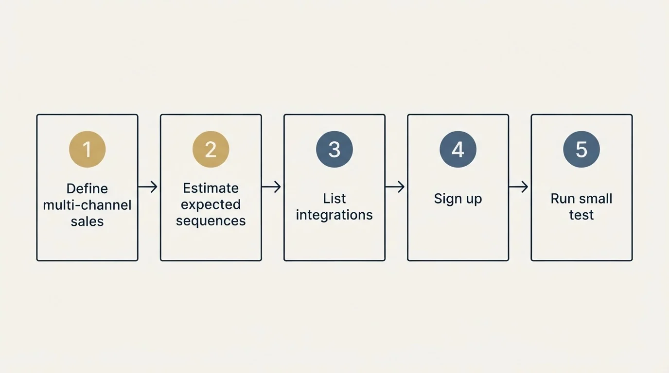 Step sequence: Getting Started Checklist (Define multi-channel sales, Estimate expected sequences, List integrations, Sign up)