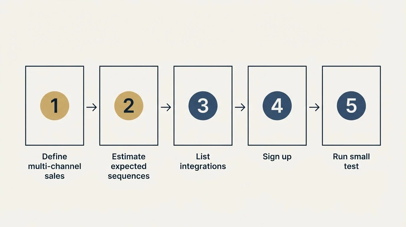 Step sequence: Getting Started Checklist (Define multi-channel sales, Estimate expected sequences, List integrations, Sign up)