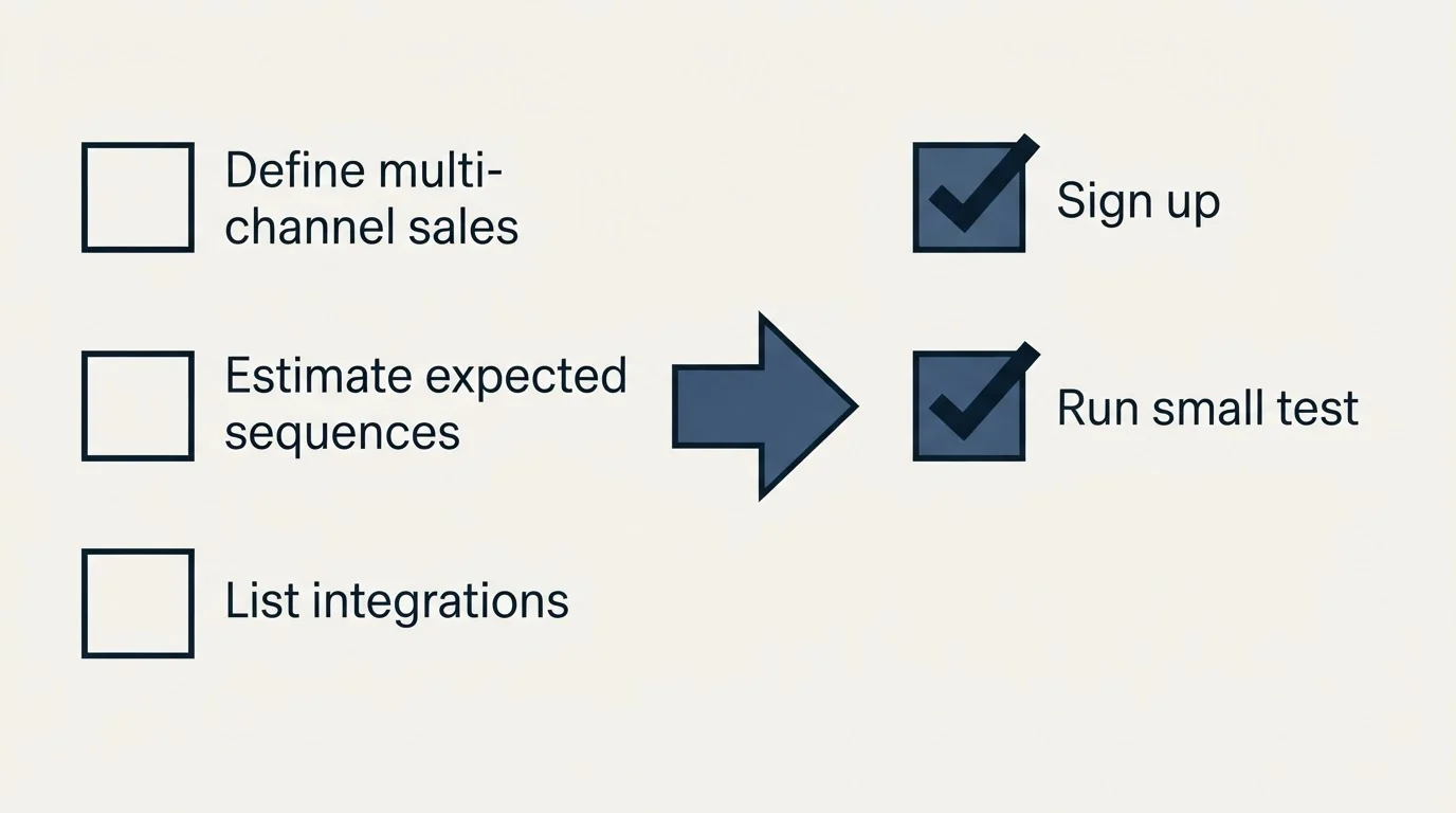 Before-and-after steps: Getting Started Checklist (Define multi-channel sales, Estimate expected sequences, List integrations, Sign up)