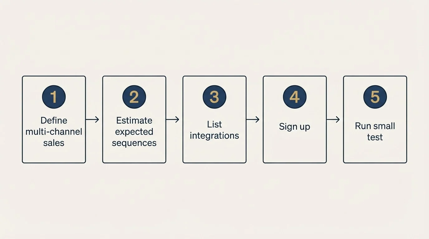 Step sequence: Getting Started Checklist (Define multi-channel sales, Estimate expected sequences, List integrations, Sign up)