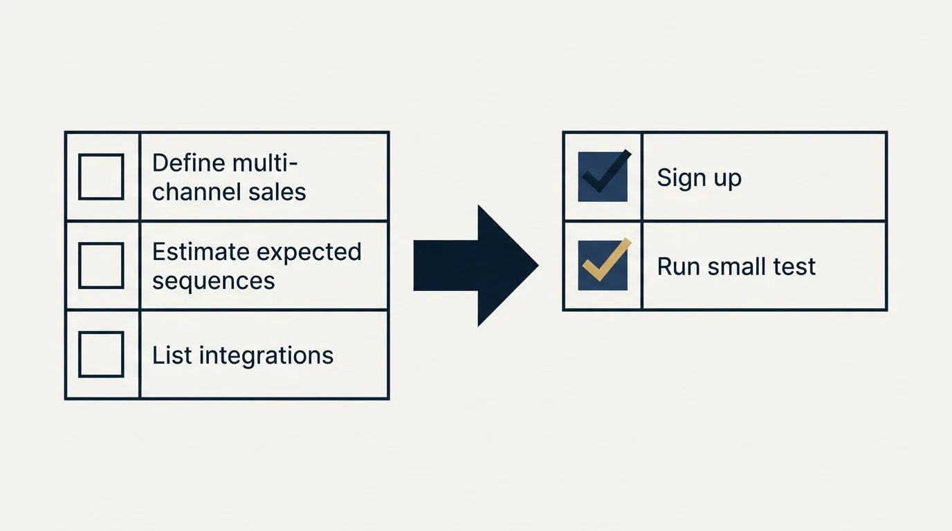 Before-and-after steps: Getting Started Checklist (Define multi-channel sales, Estimate expected sequences, List integrations, Sign up)
