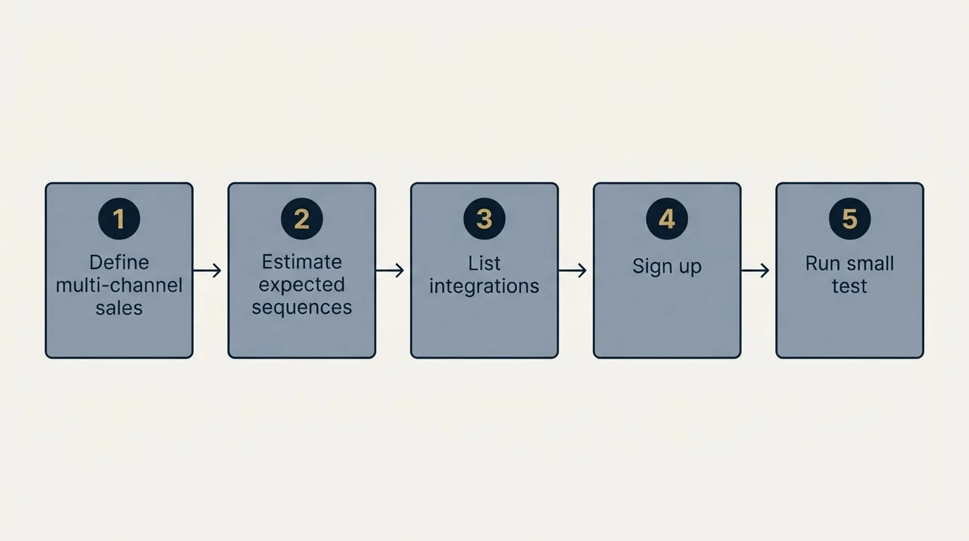Step sequence: Getting Started Checklist (Define multi-channel sales, Estimate expected sequences, List integrations, Sign up)