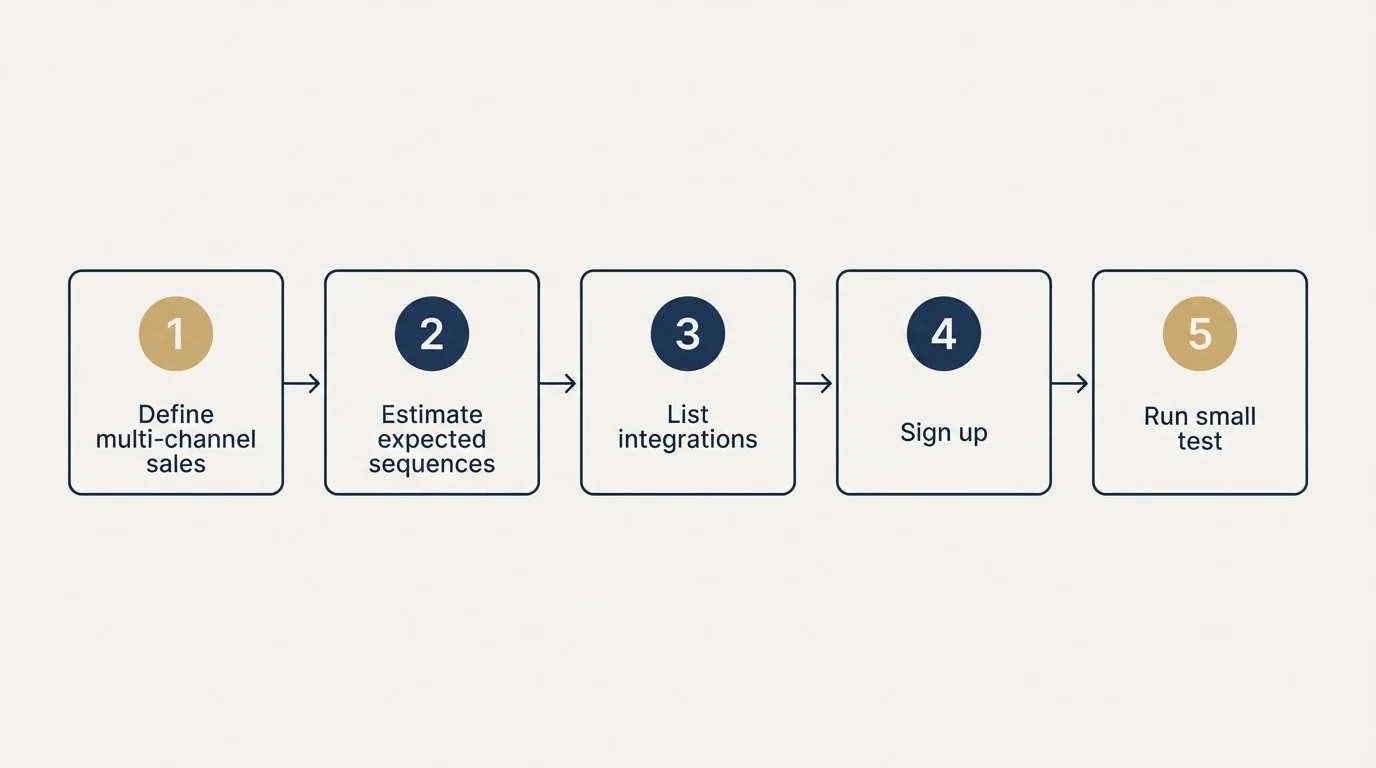 Step sequence: Getting Started Checklist (Define multi-channel sales, Estimate expected sequences, List integrations, Sign up)