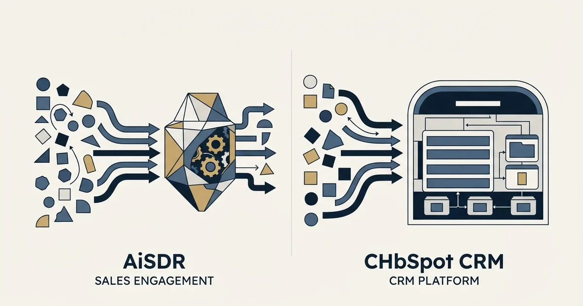 Editorial illustration for AiSDR vs HubSpot CRM