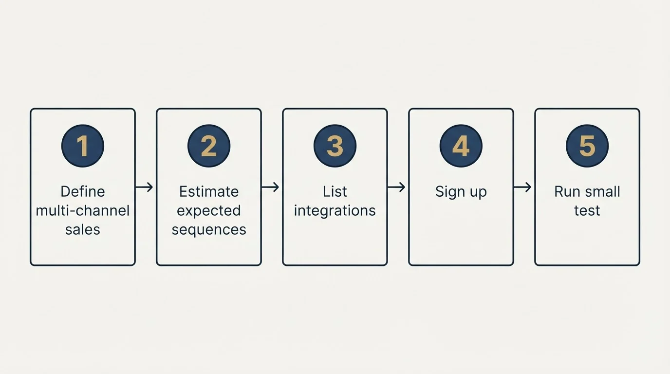 Step sequence: Getting Started Checklist (Define multi-channel sales, Estimate expected sequences, List integrations, Sign up)