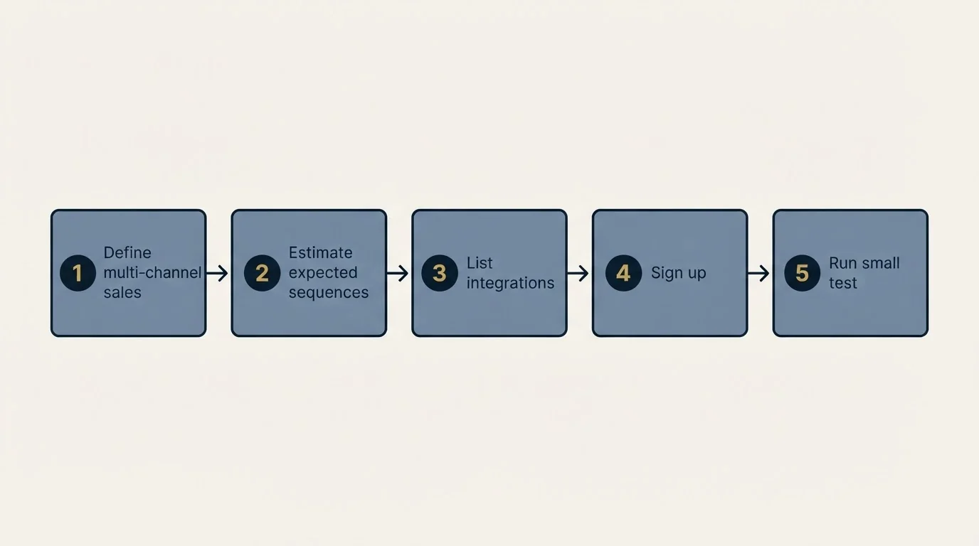 Step sequence: Getting Started Checklist (Define multi-channel sales, Estimate expected sequences, List integrations, Sign up)