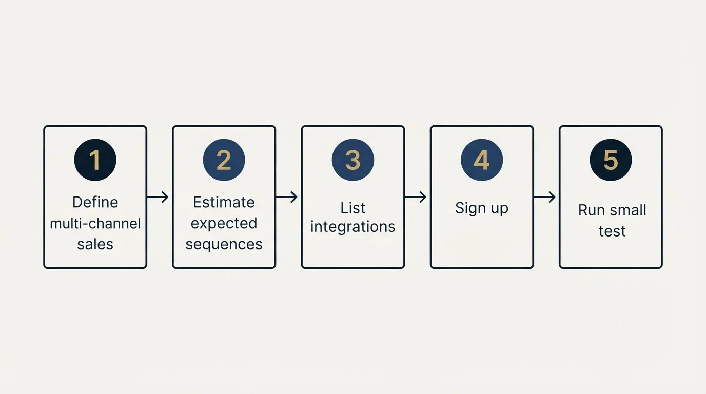 Step sequence: Getting Started Checklist (Define multi-channel sales, Estimate expected sequences, List integrations, Sign up)