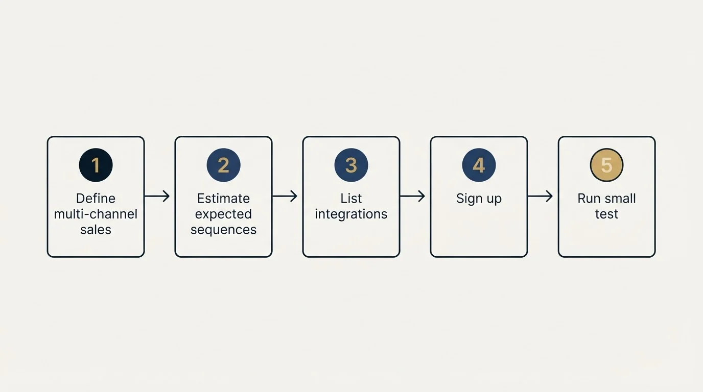 Step sequence: Getting Started Checklist (Define multi-channel sales, Estimate expected sequences, List integrations, Sign up)