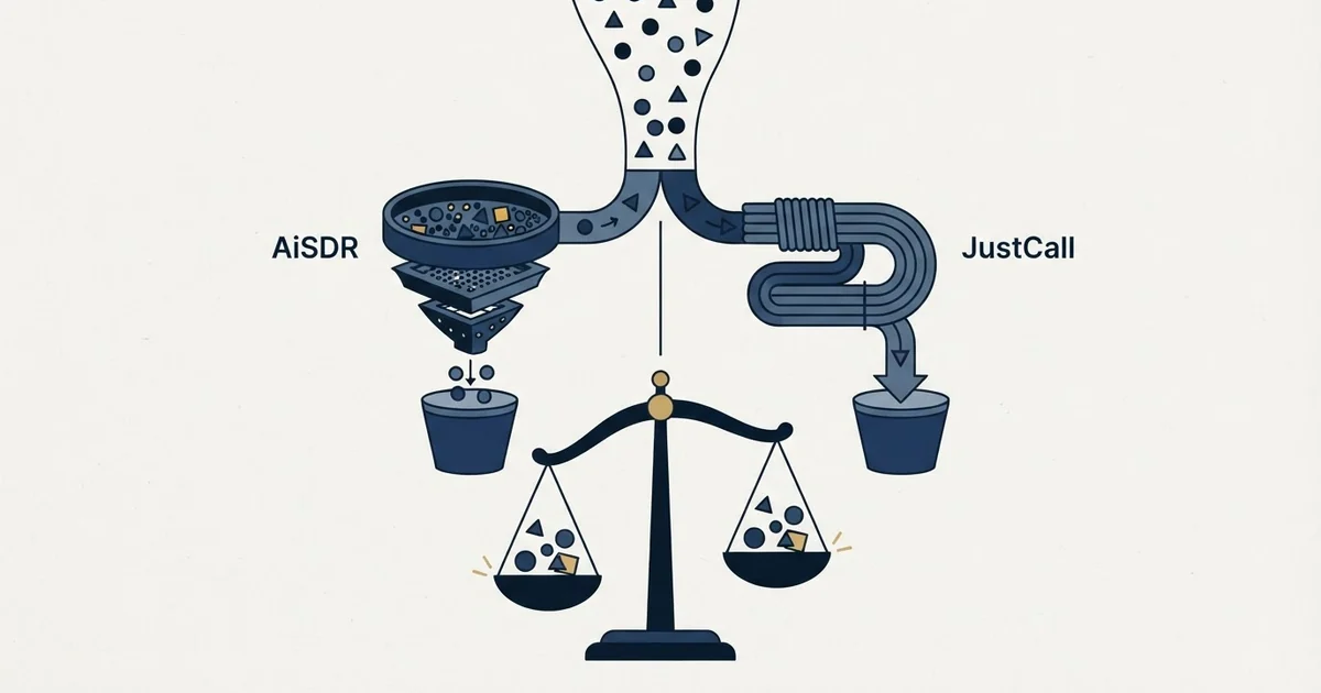 Editorial illustration for AiSDR vs JustCall