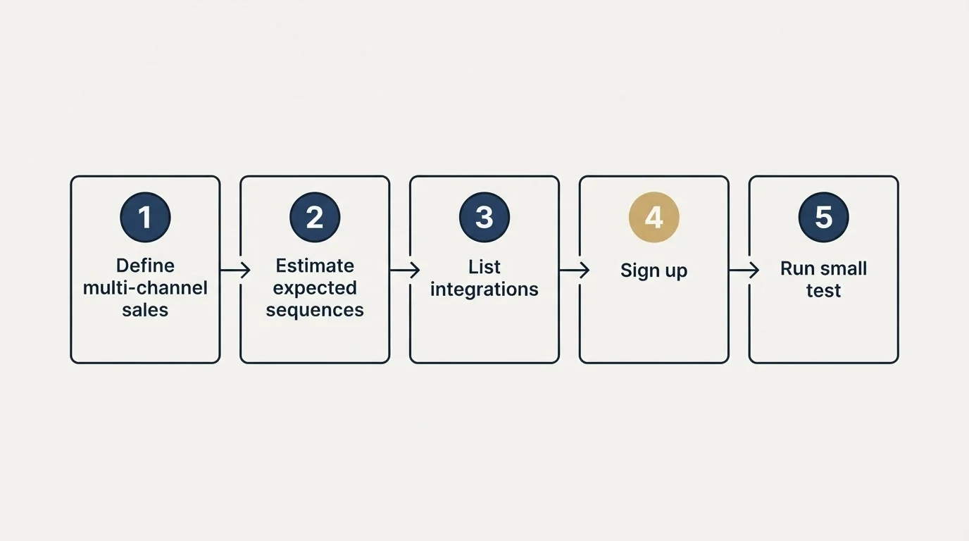 Step sequence: Getting Started Checklist (Define multi-channel sales, Estimate expected sequences, List integrations, Sign up)