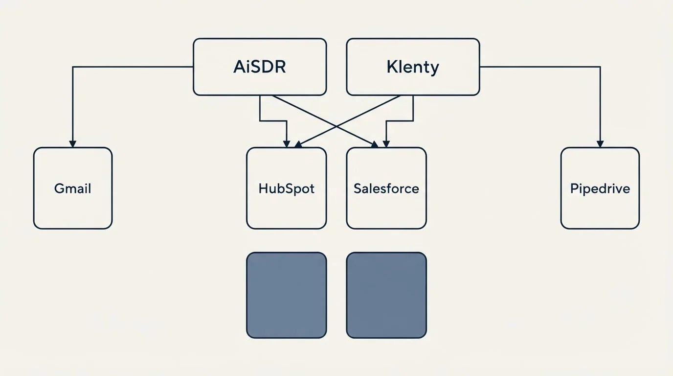 Integration grid: Integration Ecosystem (AiSDR, Klenty, HubSpot, Salesforce)