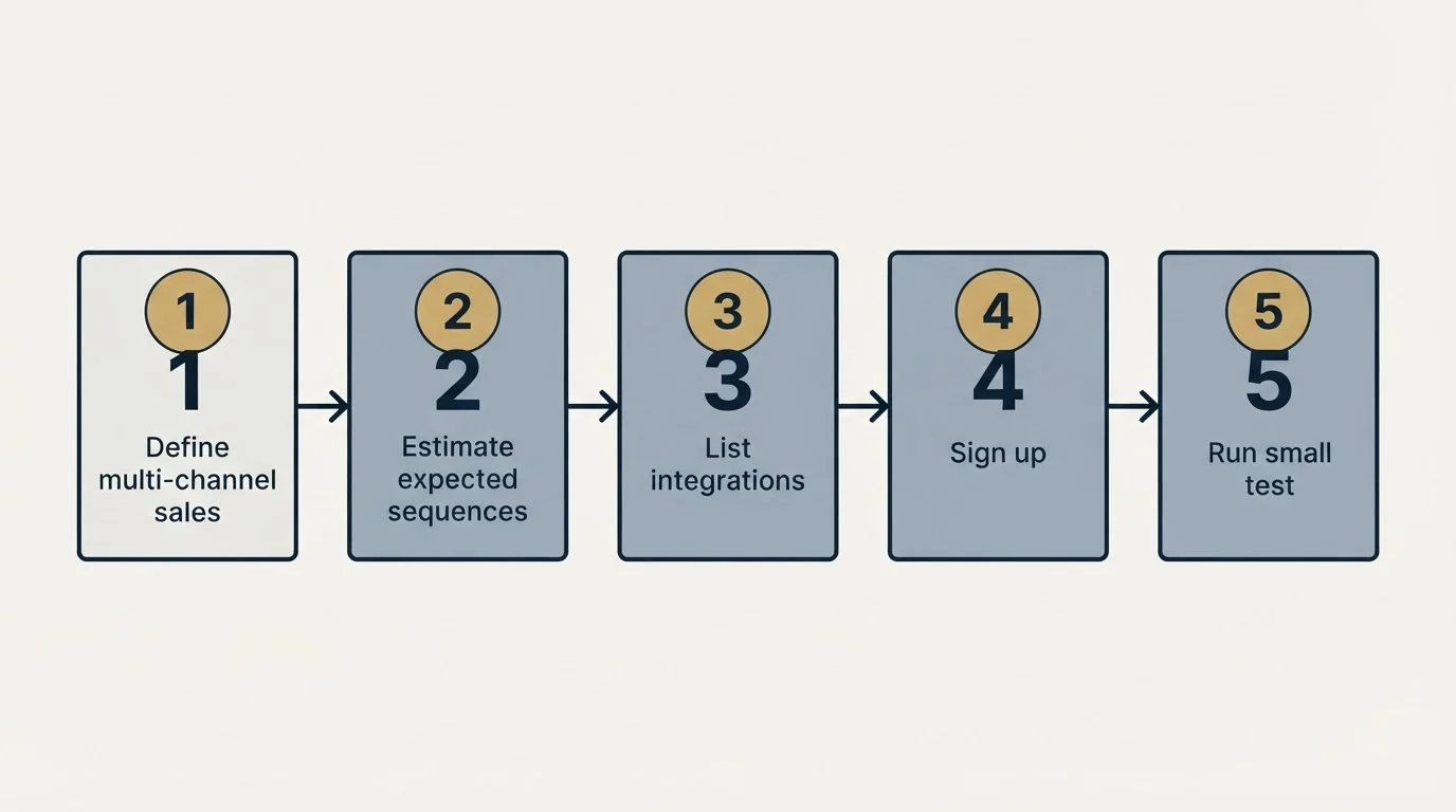 Step sequence: Getting Started Checklist (Define multi-channel sales, Estimate expected sequences, List integrations, Sign up)