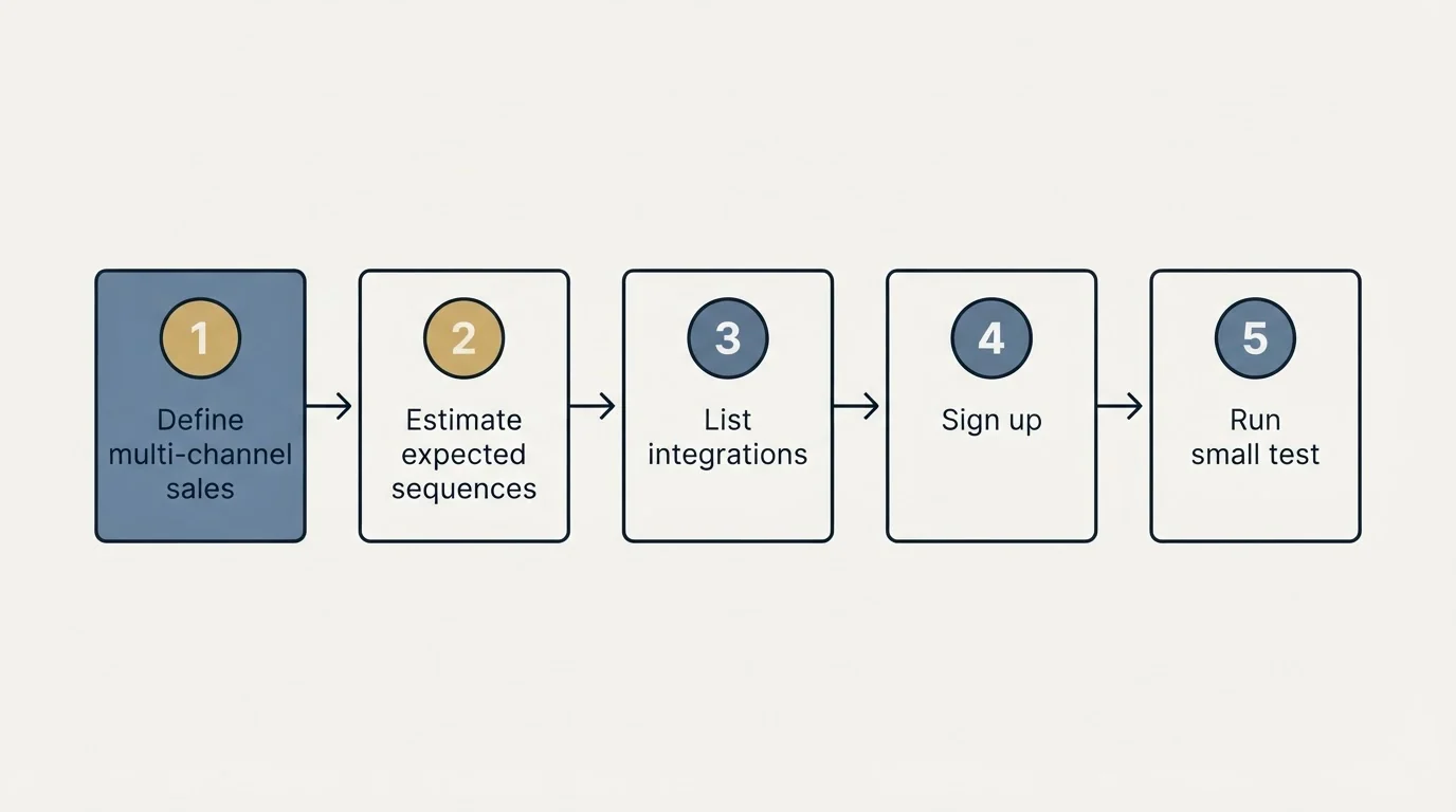 Step sequence: Getting Started Checklist (Define multi-channel sales, Estimate expected sequences, List integrations, Sign up)