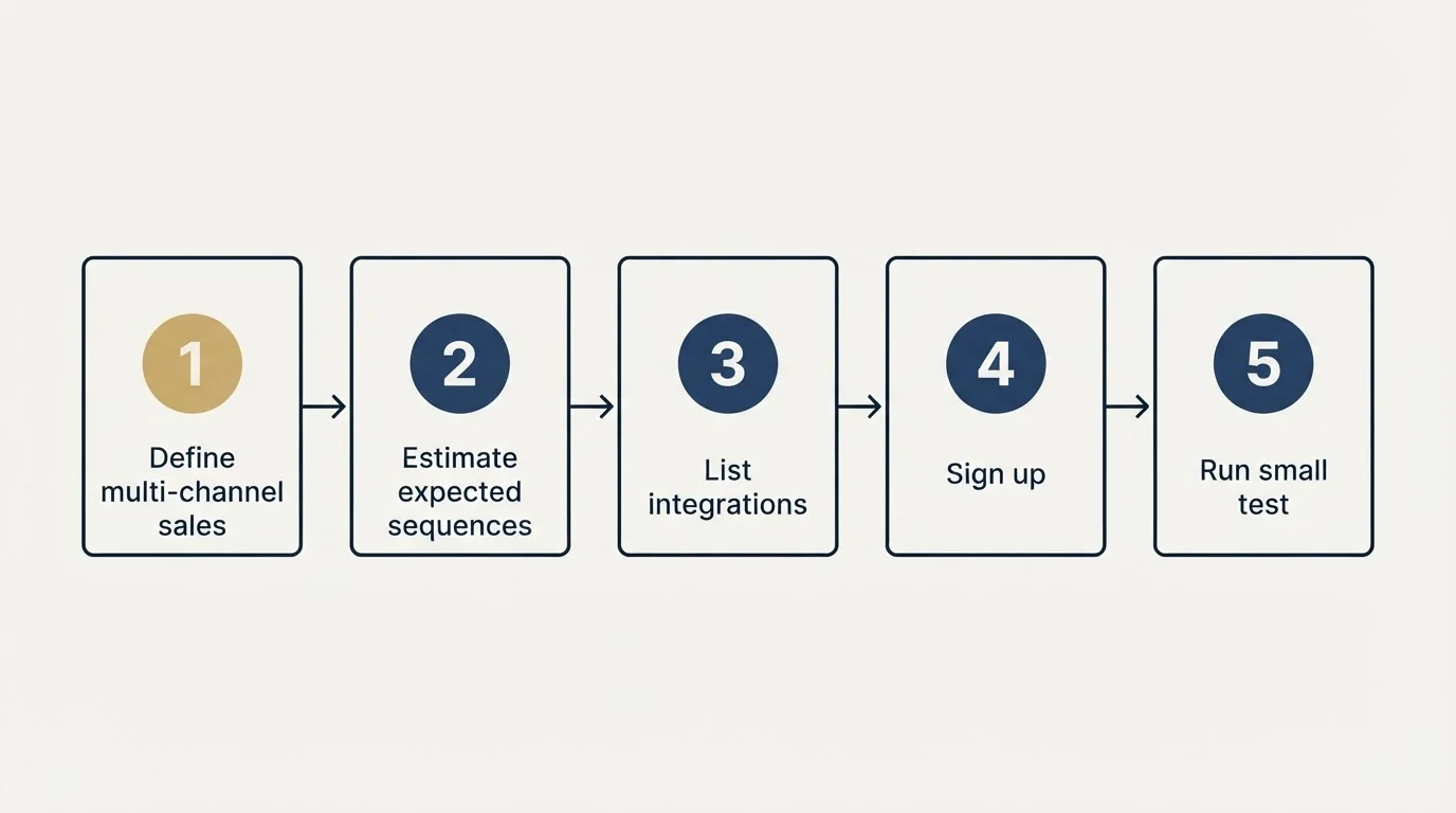 Step sequence: Getting Started Checklist (Define multi-channel sales, Estimate expected sequences, List integrations, Sign up)