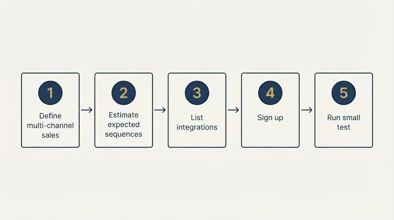 Step sequence: Getting Started Checklist (Define multi-channel sales, Estimate expected sequences, List integrations, Sign up)