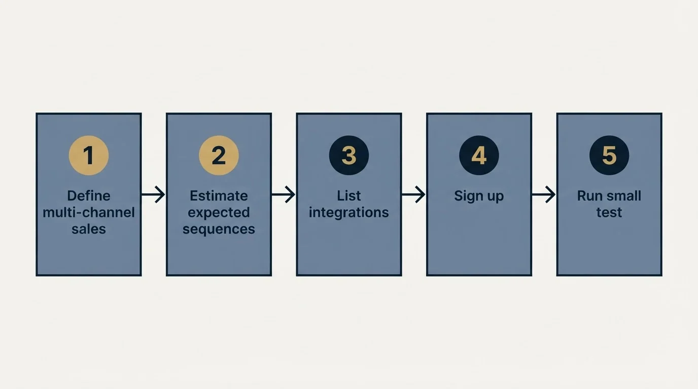 Step sequence: Getting Started Checklist (Define multi-channel sales, Estimate expected sequences, List integrations, Sign up)
