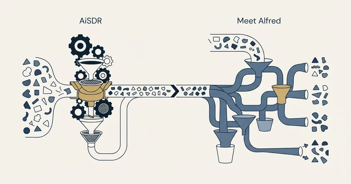 Editorial illustration for AiSDR vs Meet Alfred
