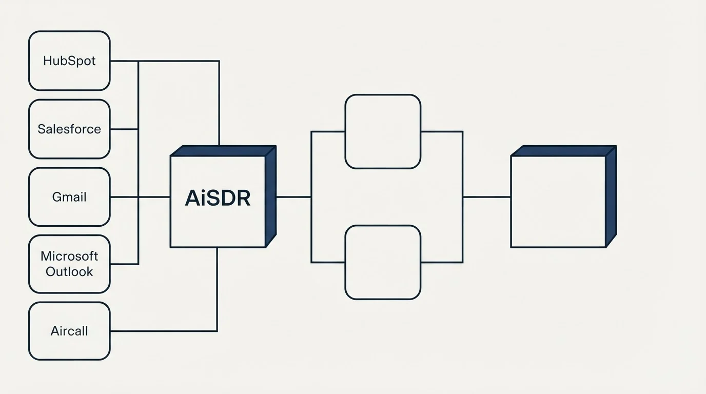 Integration flow: Integration Ecosystem (AiSDR, HubSpot, Salesforce, Gmail)