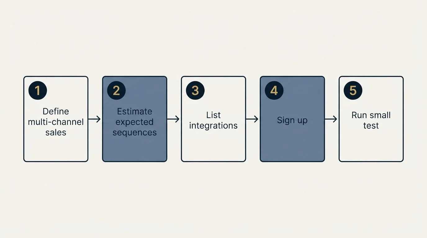 Step sequence: Getting Started Checklist (Define multi-channel sales, Estimate expected sequences, List integrations, Sign up)