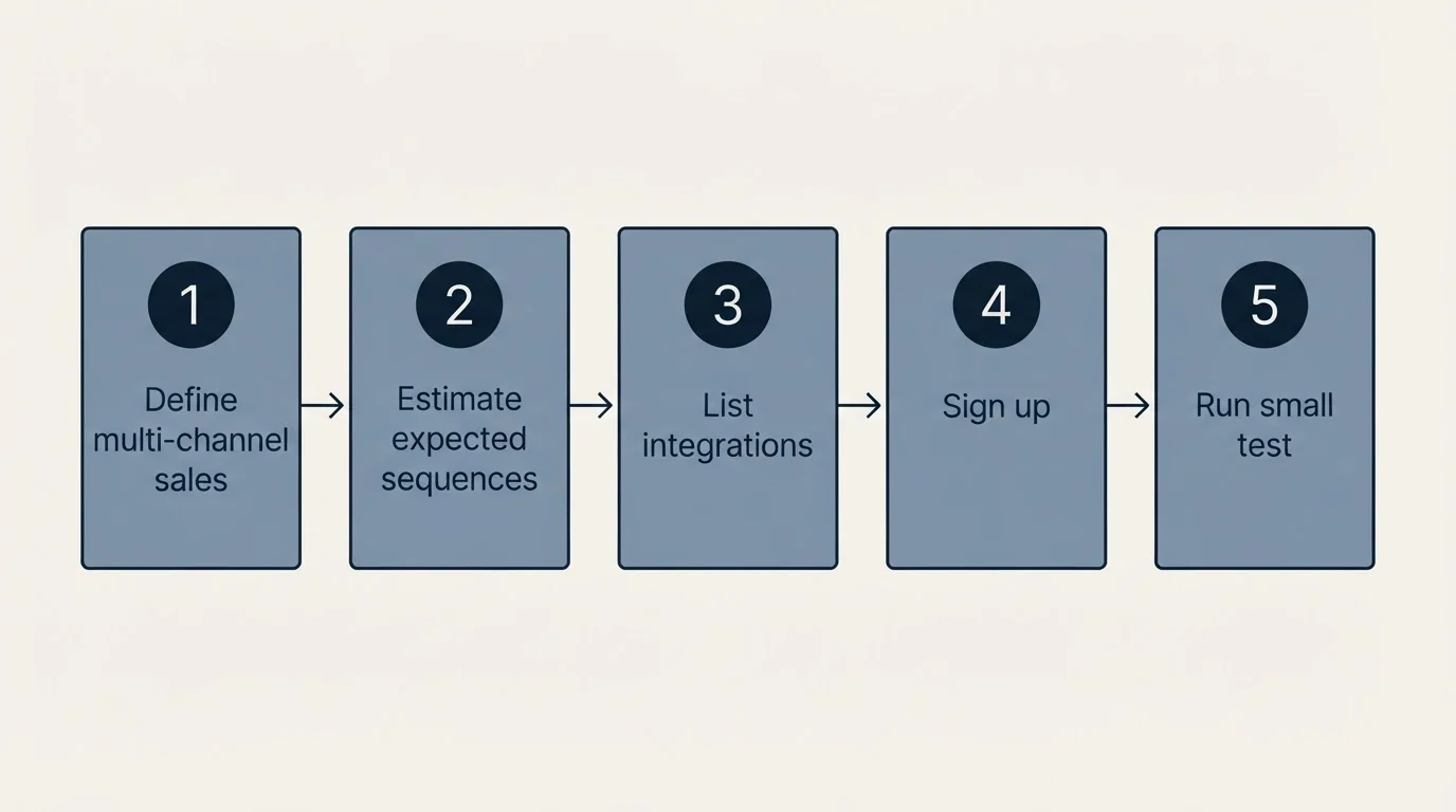 Step sequence: Getting Started Checklist (Define multi-channel sales, Estimate expected sequences, List integrations, Sign up)