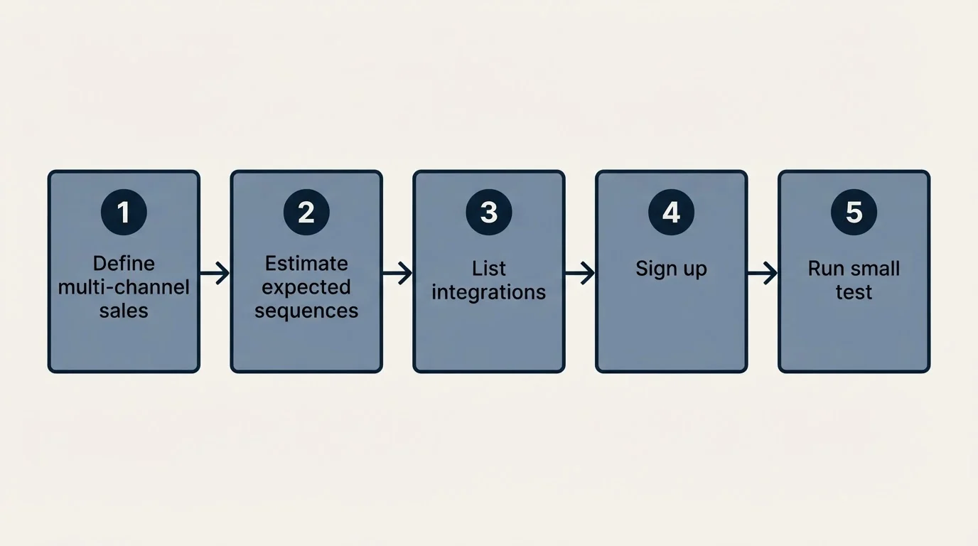 Step sequence: Getting Started Checklist (Define multi-channel sales, Estimate expected sequences, List integrations, Sign up)