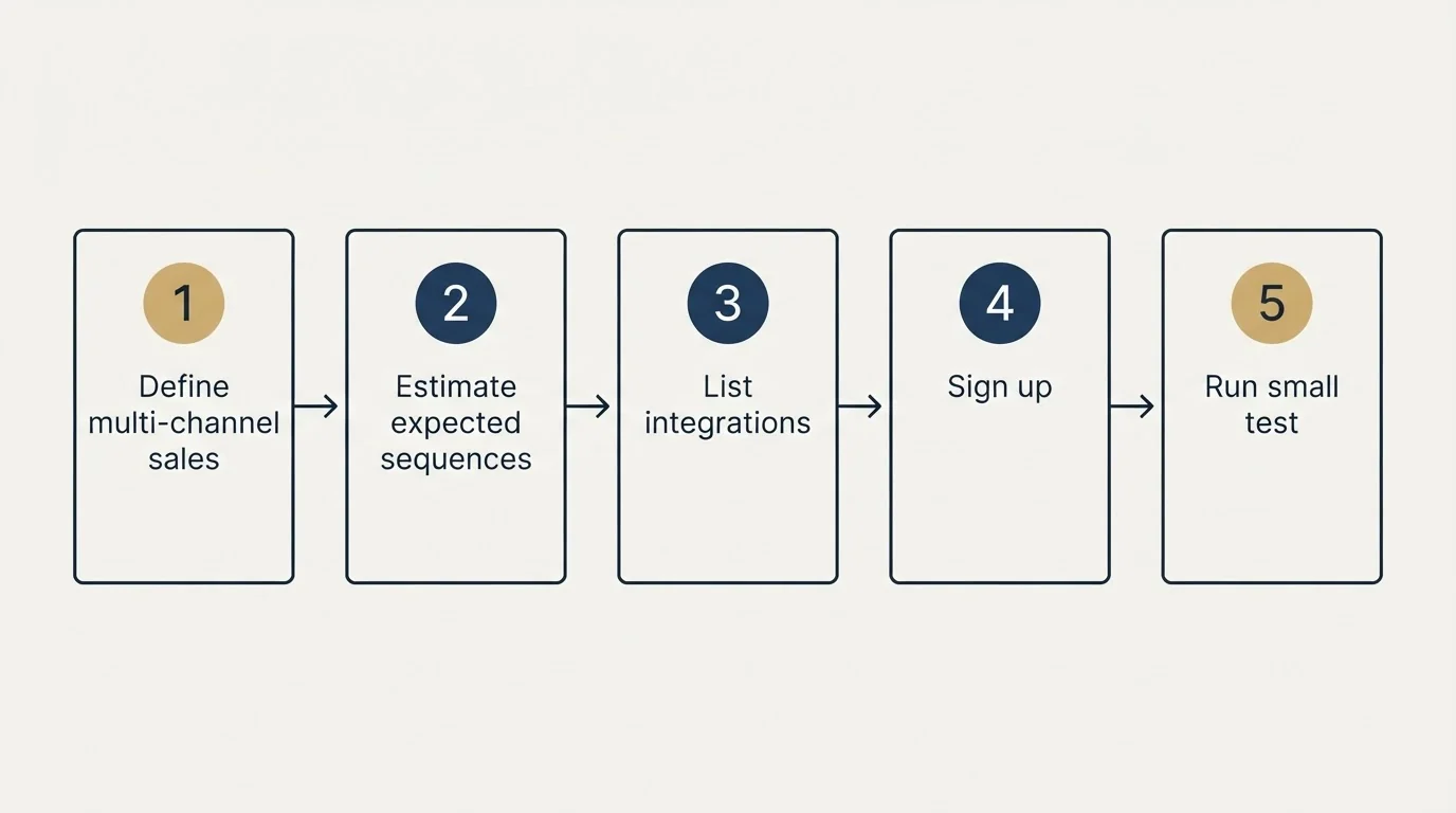 Step sequence: Getting Started Checklist (Define multi-channel sales, Estimate expected sequences, List integrations, Sign up)
