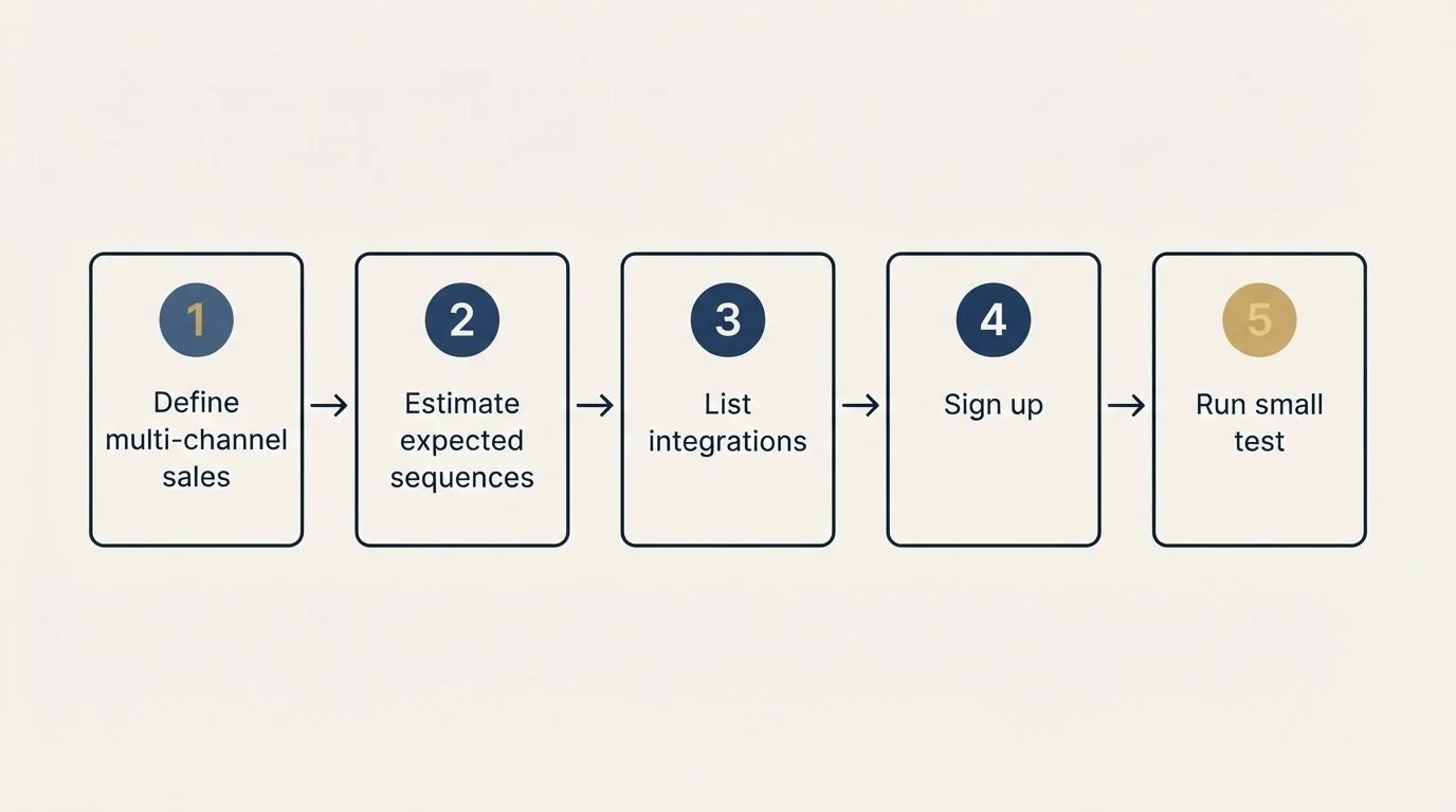 Step sequence: Getting Started Checklist (Define multi-channel sales, Estimate expected sequences, List integrations, Sign up)