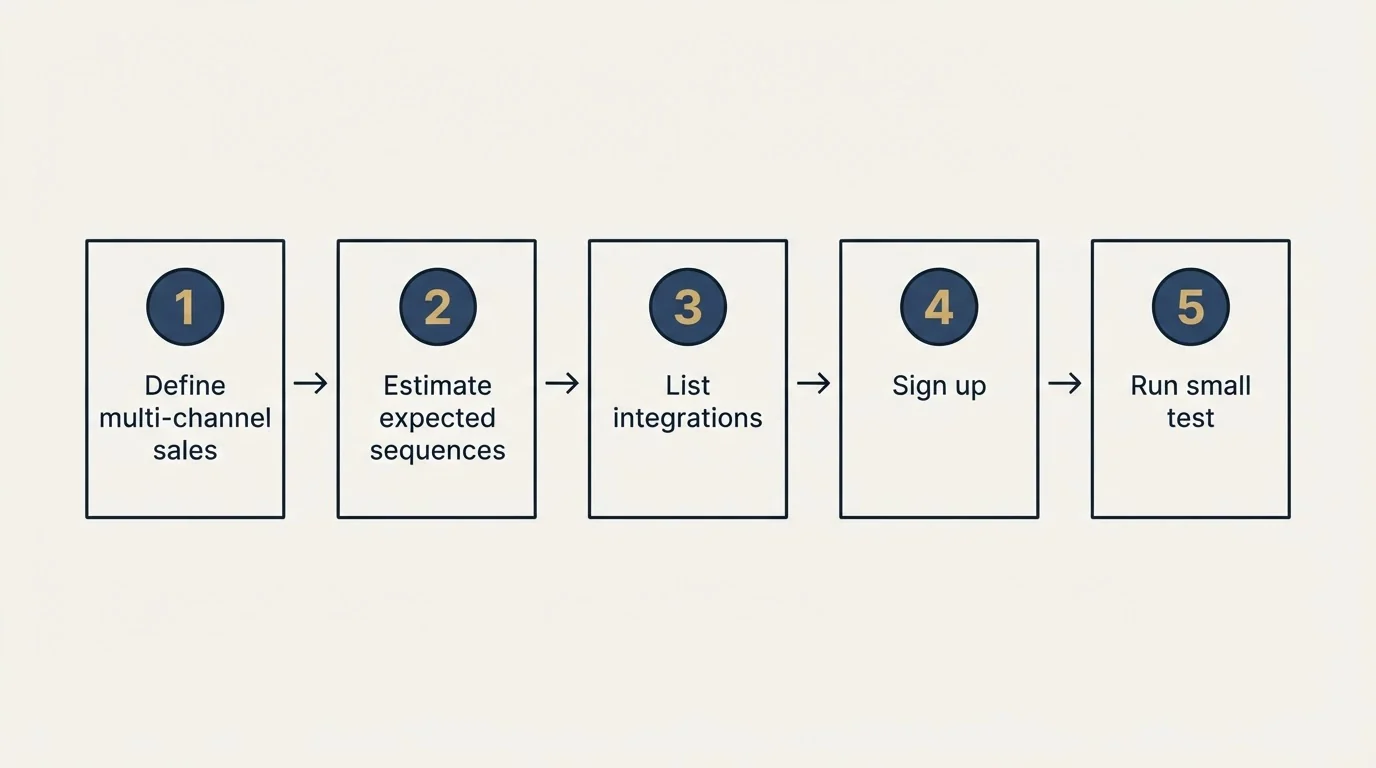 Step sequence: Getting Started Checklist (Define multi-channel sales, Estimate expected sequences, List integrations, Sign up)