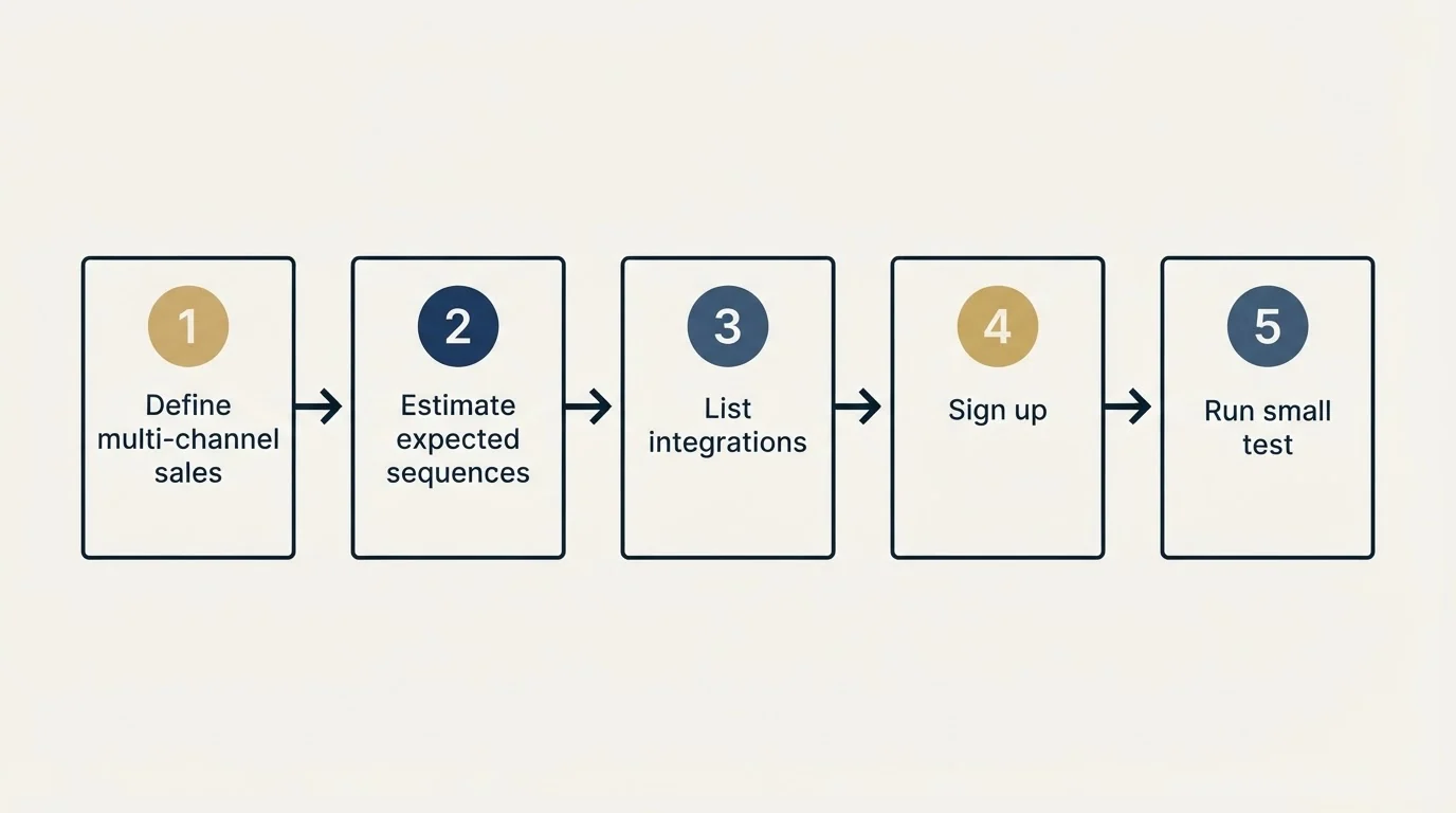 Step sequence: Getting Started Checklist (Define multi-channel sales, Estimate expected sequences, List integrations, Sign up)
