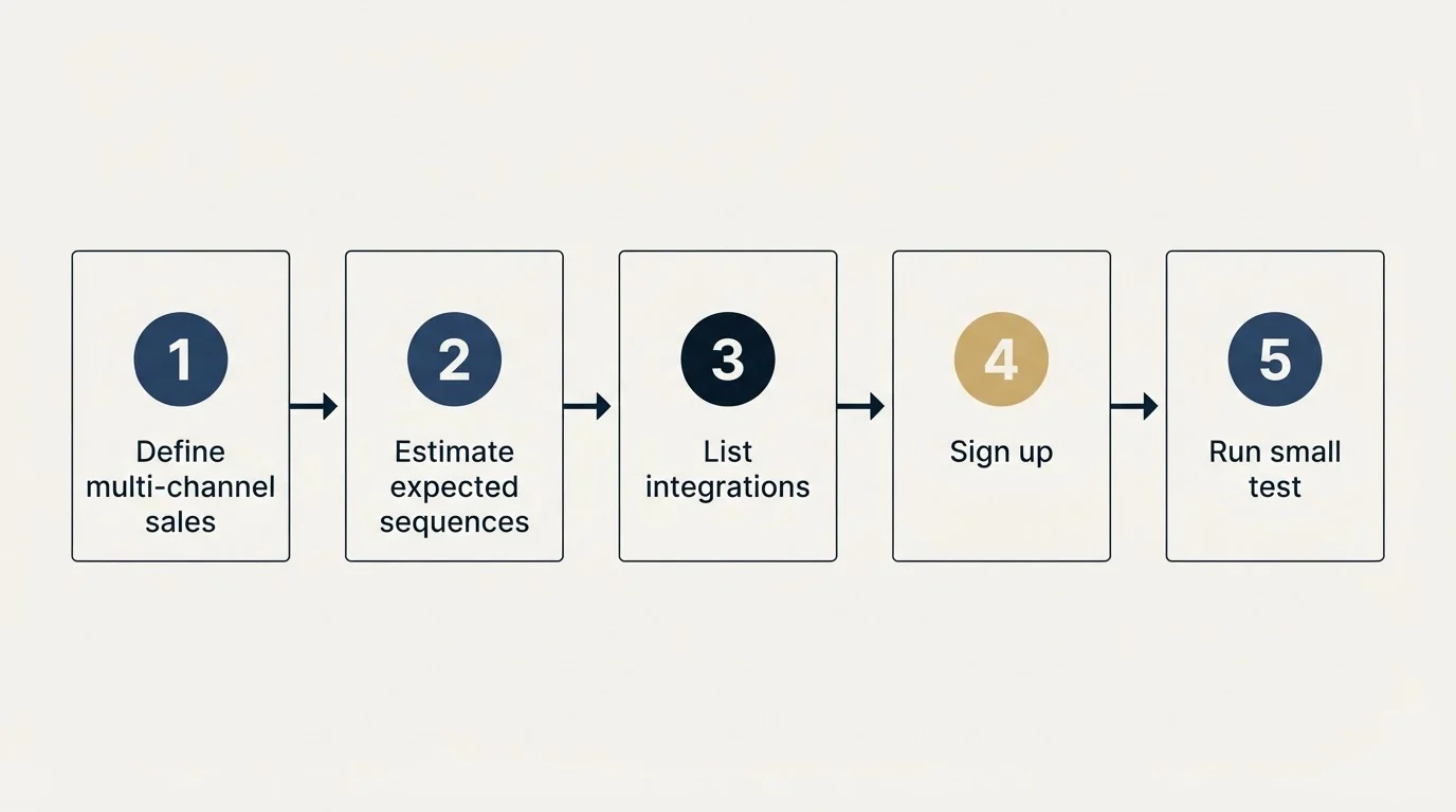 Step sequence: Getting Started Checklist (Define multi-channel sales, Estimate expected sequences, List integrations, Sign up)