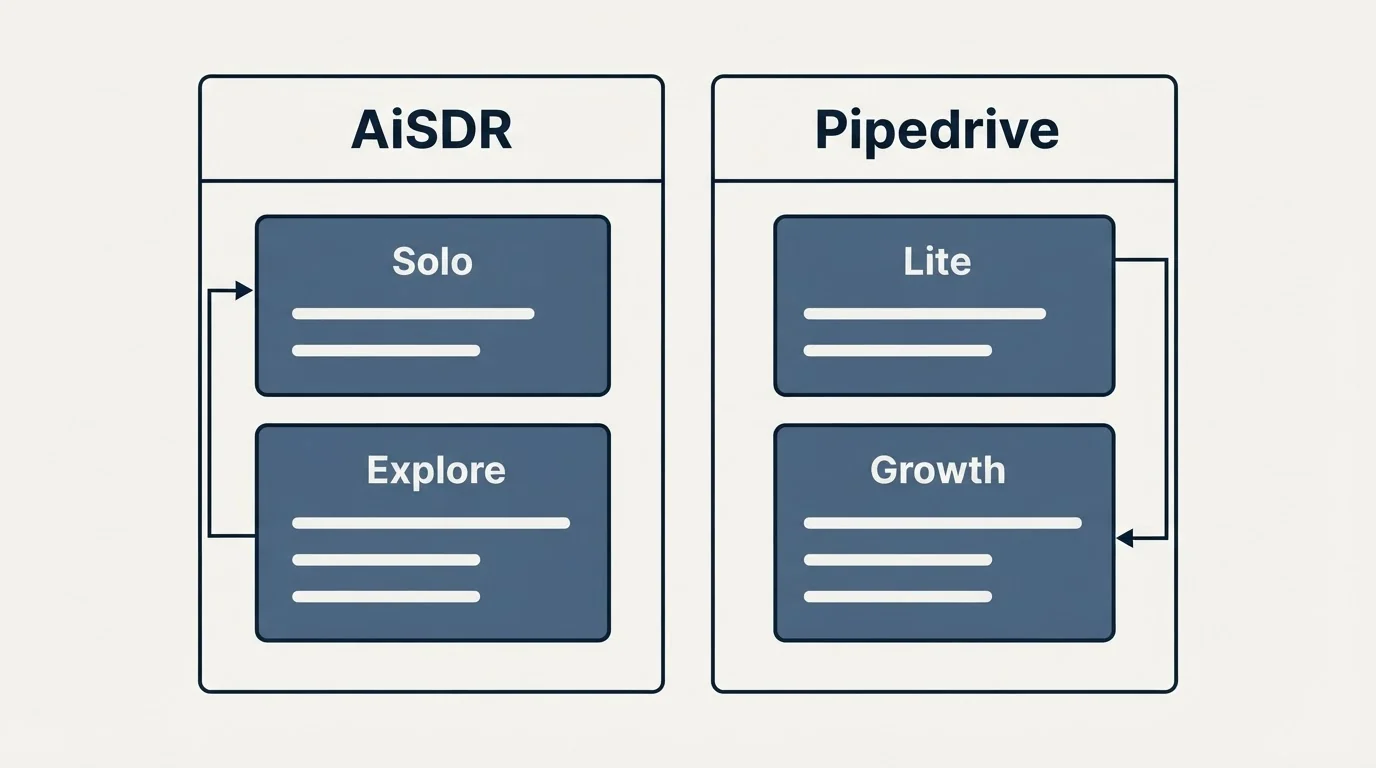 Pricing panels: Pricing Comparison (AiSDR, Pipedrive, Solo, Lite)