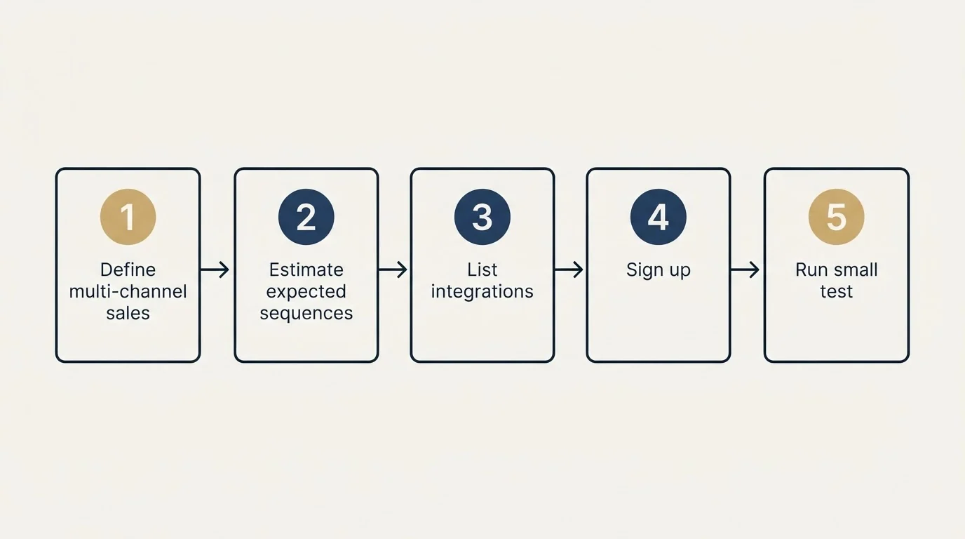 Step sequence: Getting Started Checklist (Define multi-channel sales, Estimate expected sequences, List integrations, Sign up)