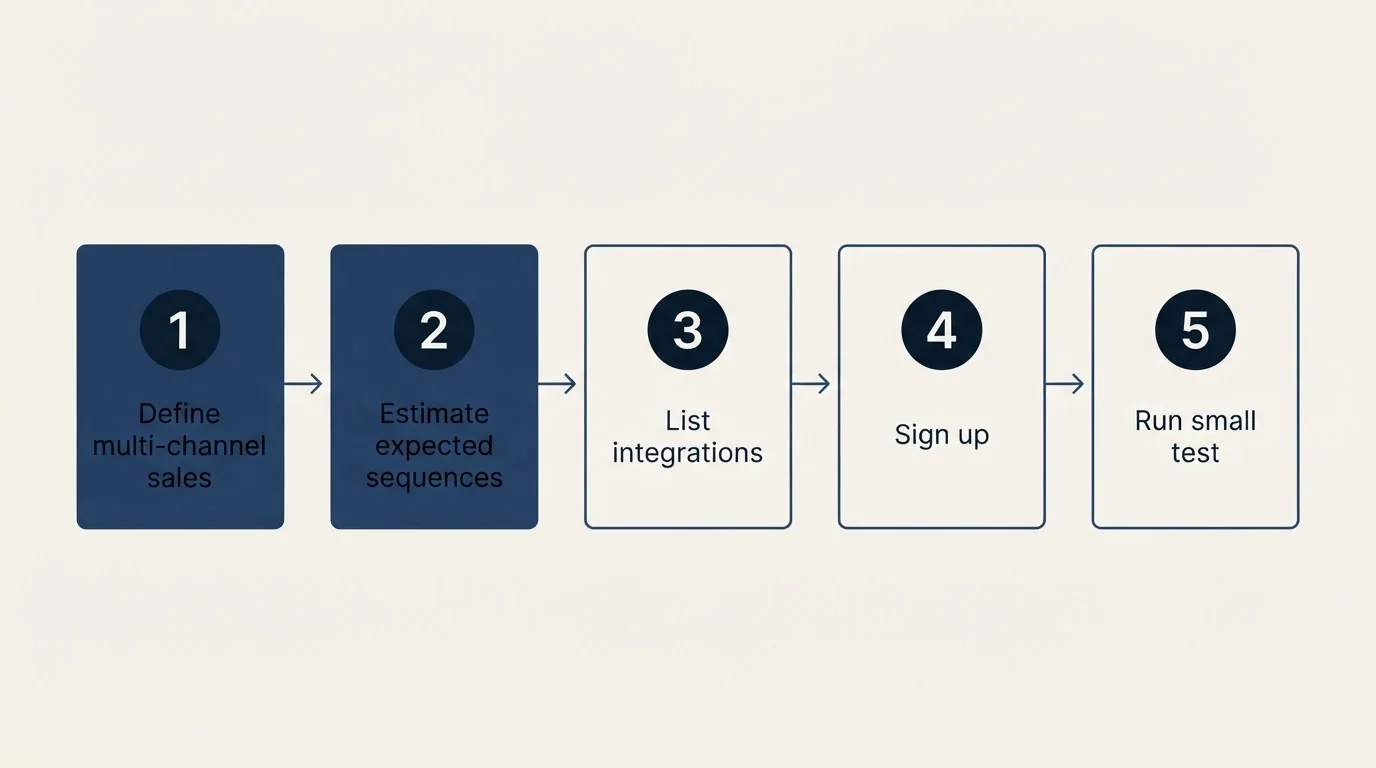 Step sequence: Getting Started Checklist (Define multi-channel sales, Estimate expected sequences, List integrations, Sign up)