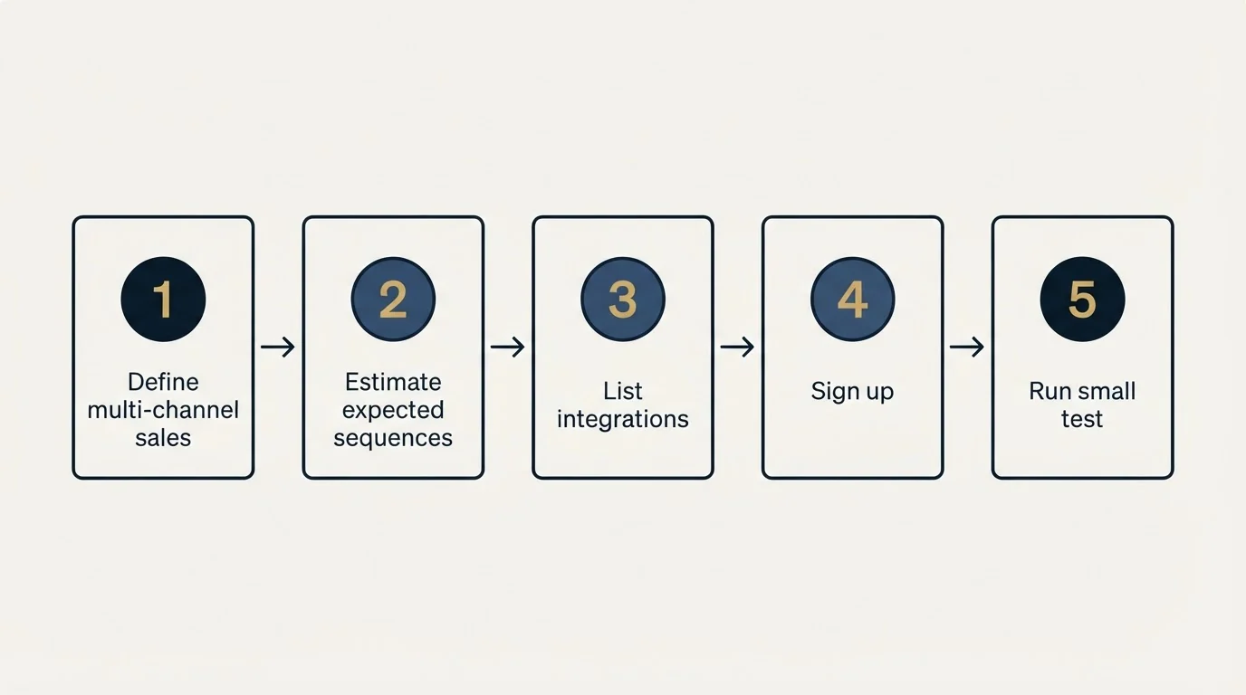 Step sequence: Getting Started Checklist (Define multi-channel sales, Estimate expected sequences, List integrations, Sign up)