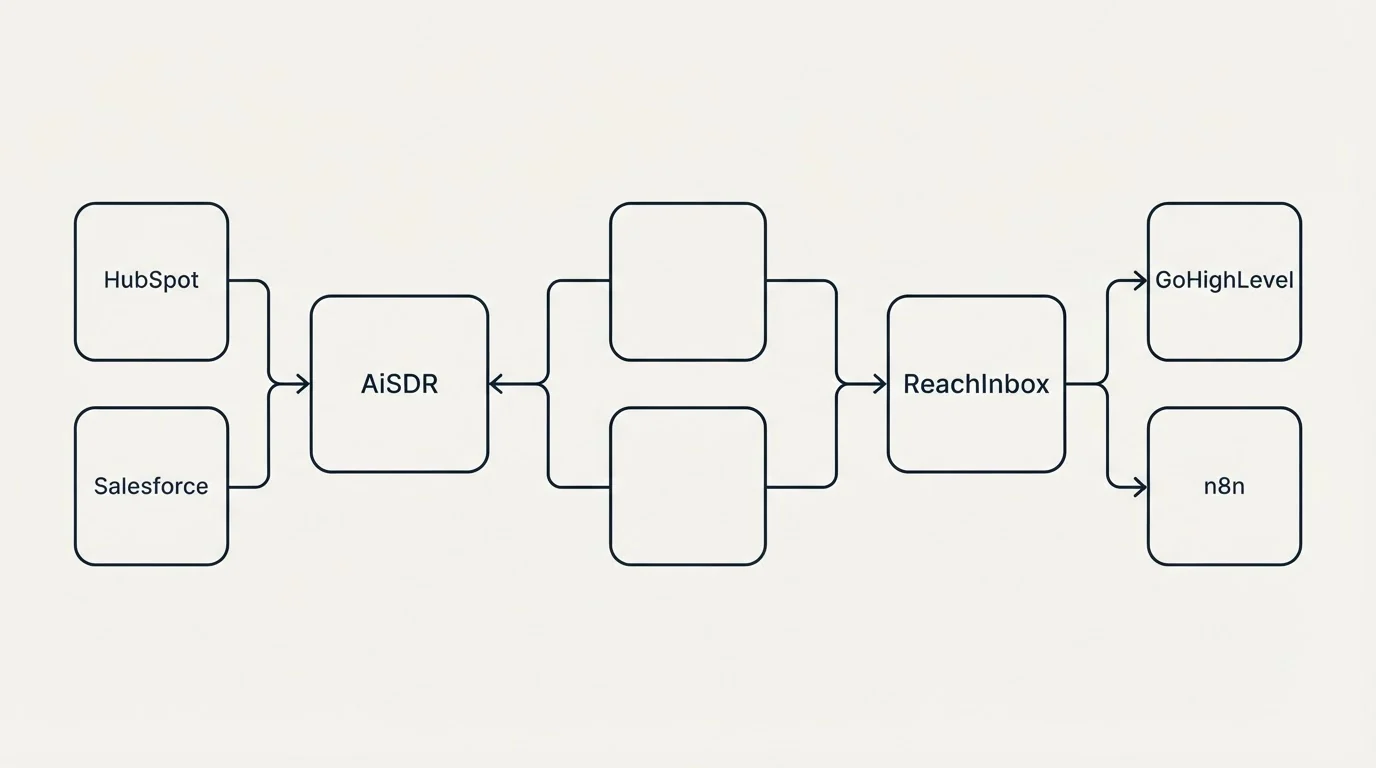 Integration schematic: Integration Ecosystem (AiSDR, ReachInbox, HubSpot, GoHighLevel)