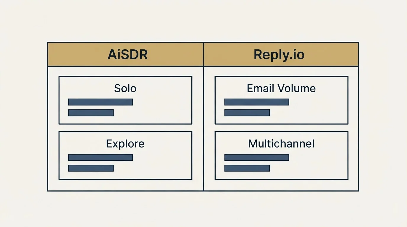 Pricing table: Pricing Comparison (AiSDR, Reply.io, Solo, Email Volume)