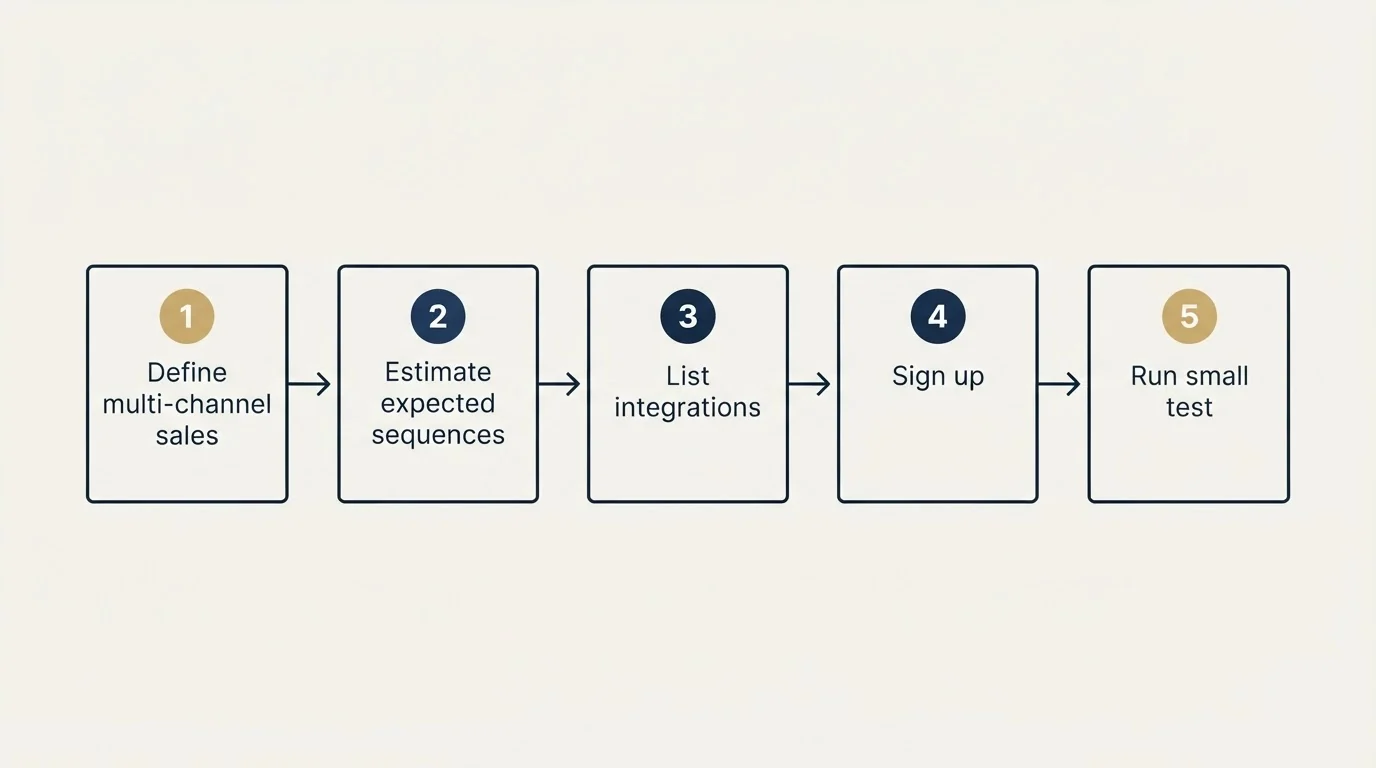 Step sequence: Getting Started Checklist (Define multi-channel sales, Estimate expected sequences, List integrations, Sign up)