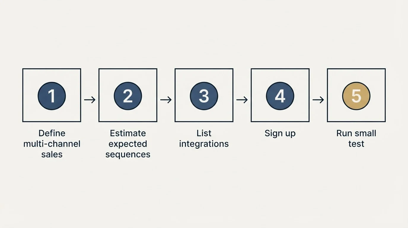 Step sequence: Getting Started Checklist (Define multi-channel sales, Estimate expected sequences, List integrations, Sign up)