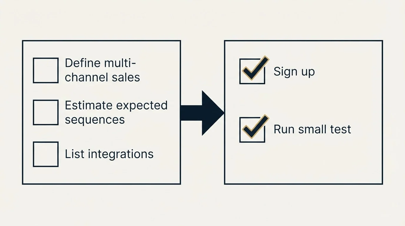 Before-and-after steps: Getting Started Checklist (Define multi-channel sales, Estimate expected sequences, List integrations, Sign up)