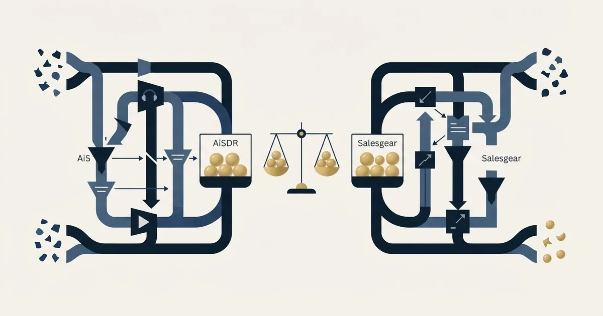 Editorial illustration for AiSDR vs Salesgear